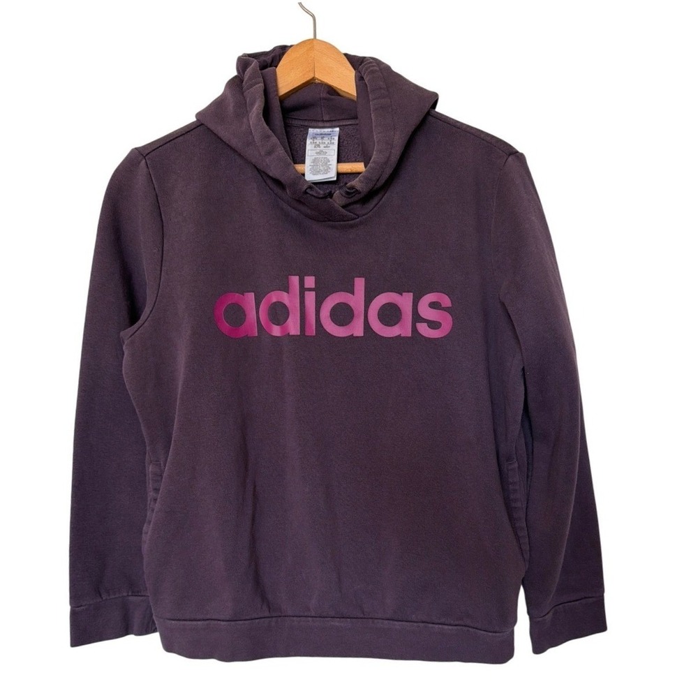 Adidas Hoodie Womens XL Pullover Purple Graphic Logo Fleece EUC